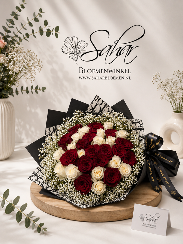 Zwart DiorBoeket + Wit gipskruid